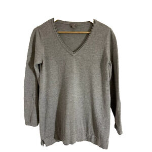 J Jill Sweater Womens Size Small S Gray V-neck Pullover Long Sleeves